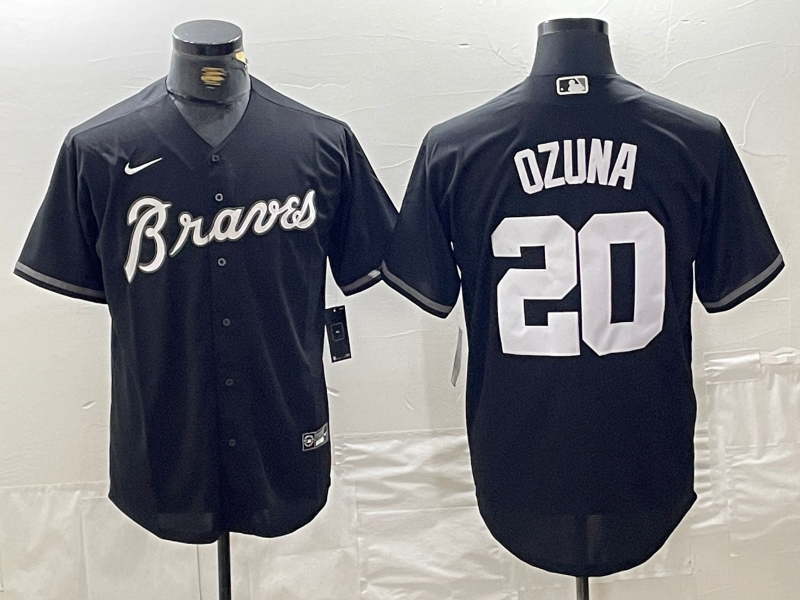 Men's Atlanta Braves Marcell Ozuna #20 Black Limited Jersey